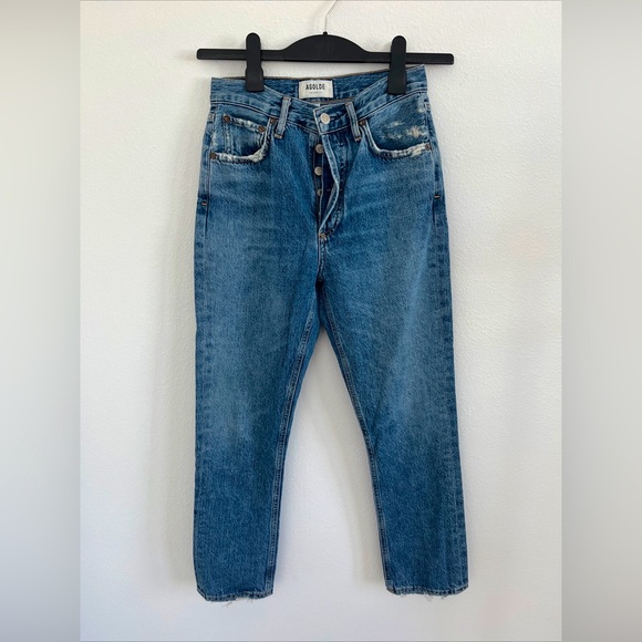 Agolde Denim - AGOLDE Riley High Rise Straight Crop Jeans Size 24 Distressed Frequently Wash